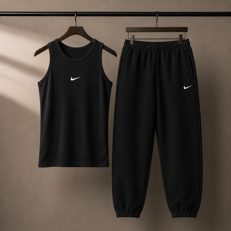 NK™ Ribbed Tank & Fleece Joggers Set — Black